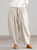 Women'S Fashion Casual Cotton Linen Elastic Waist Harem Wide Leg Pants