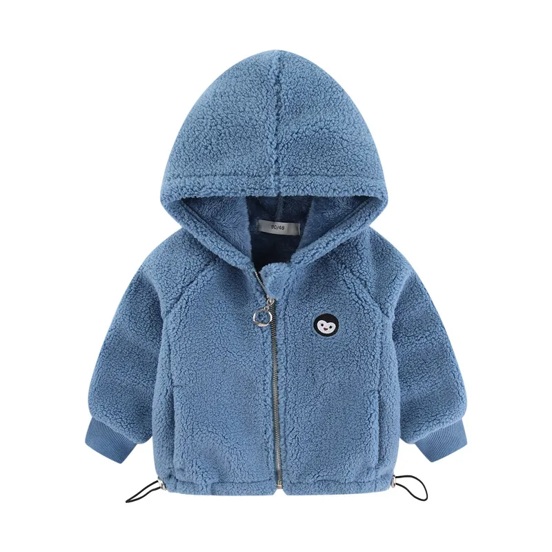 Kids Toddler Girls Boy Fashion Fall/Winter Thick Sherpa Grain Fleece Embroidered Hooded Jacket