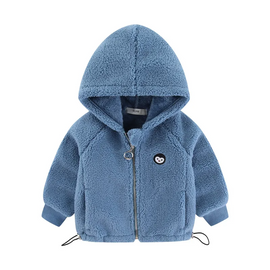 Kids Toddler Girls Boy Fashion Fall/Winter Thick Sherpa Grain Fleece Embroidered Hooded Jacket