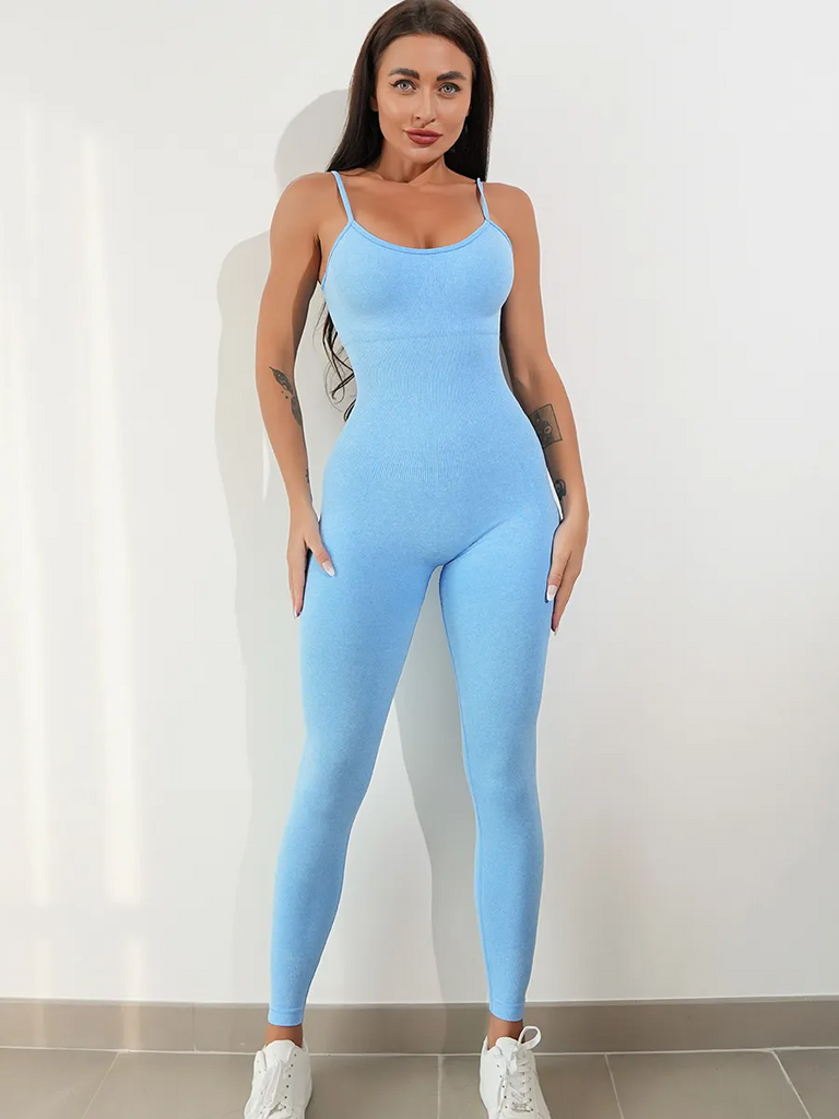 Women Fashion Sexy Solid Color Sling Sports Yoga Tight Jumpsuits