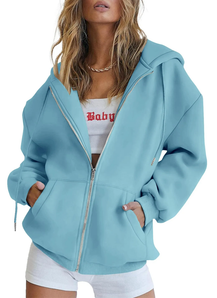 (Buy 1 Get 1) Women Casual Loose Zipper Long Sleeve Hooded Sweatshirt Jacket