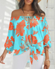 Women Elegant Bohemian Sexy Fashion Floral Print Off-The-Shoulder Top