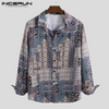 Vintage Floral Print Men Fashion Long Sleeve Ethnic Style Breathable Lapel Streetwear Shirt