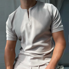 Men Casual Solid Color Slim Fit Zip Short Sleeve Polo Shirt