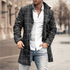 Men Fashion Plaid Wool Stand Collar Mid-Length Coat