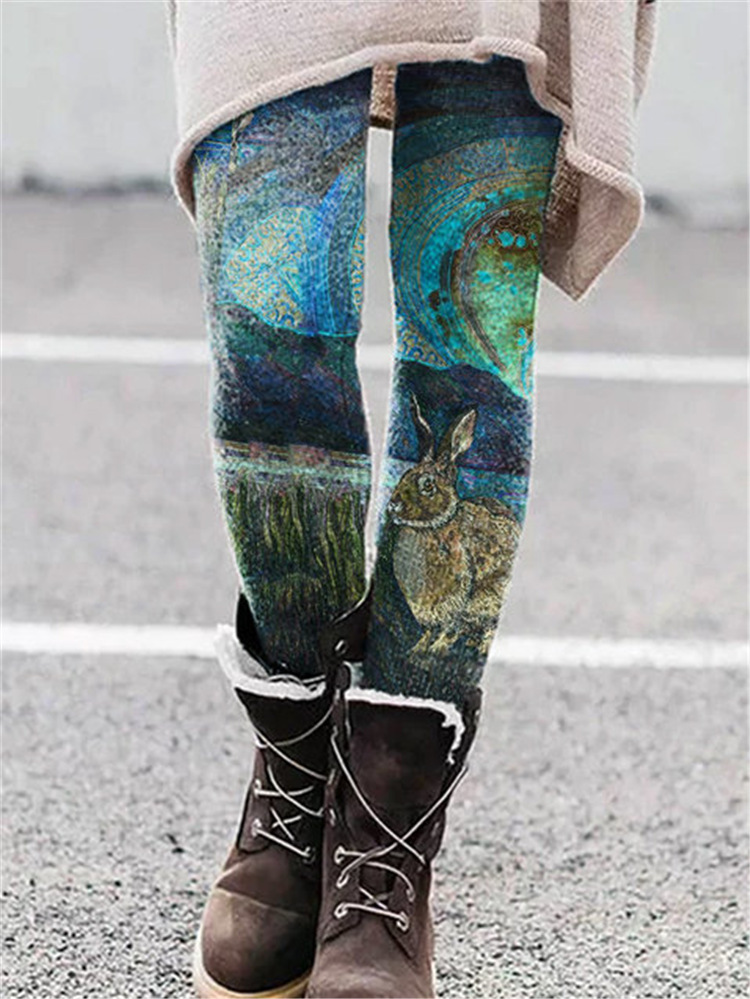 Women Printed High Waist Casual Slim Leggings Pants