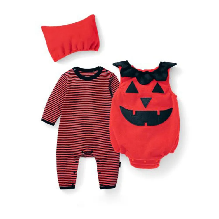 Kids Baby Girls Boys Autumn Winter Fashion Casual Cute Halloween Stripe Pumpkin Bat Pattern Romper