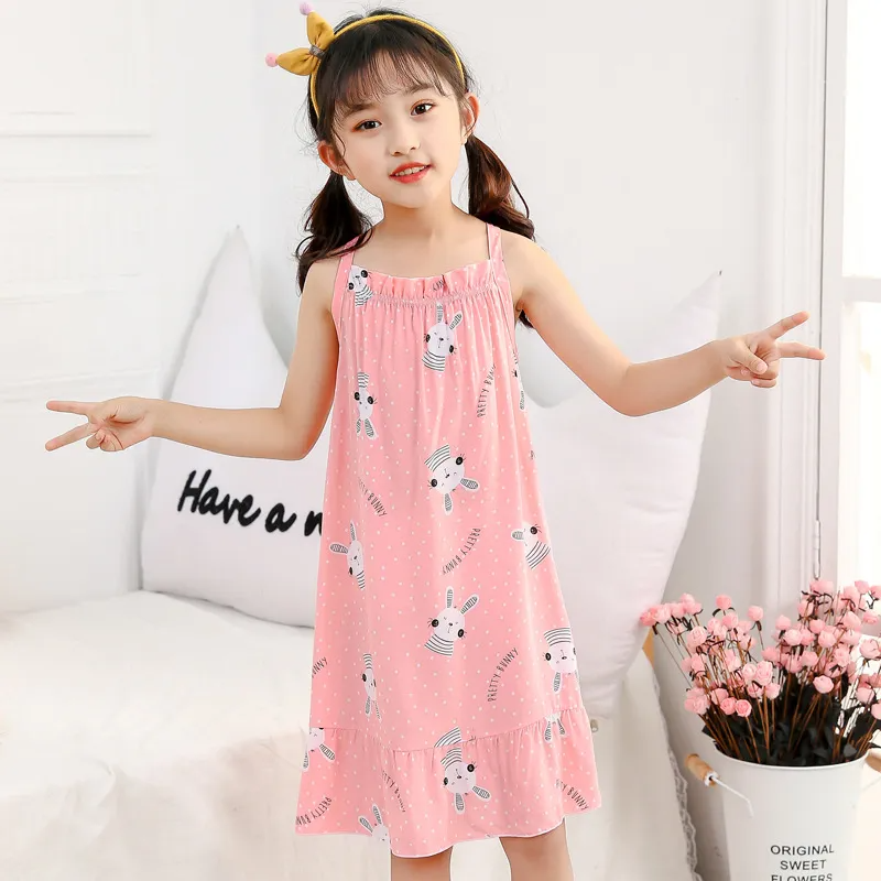 Children Kids Baby Fashion Girls Casual Basic Sleeveless Multicolor Print Suspender Nightdress