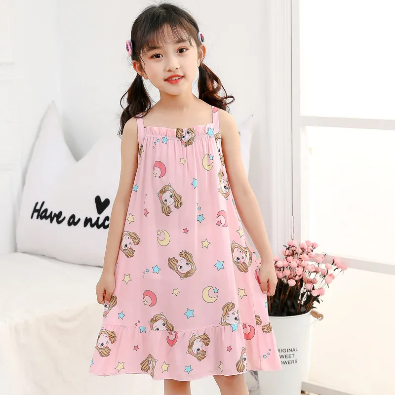 Children Kids Baby Fashion Girls Casual Basic Sleeveless Multicolor Print Suspender Nightdress