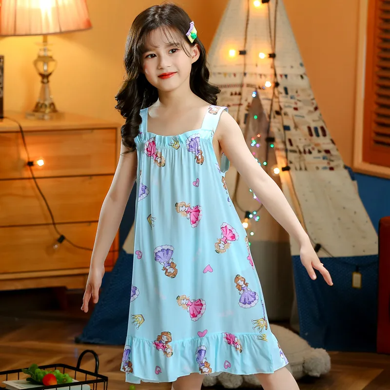 Children Kids Baby Fashion Girls Casual Basic Sleeveless Multicolor Print Suspender Nightdress