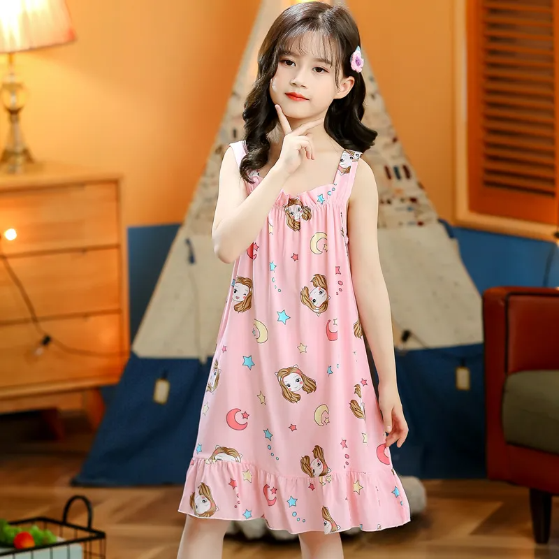 Children Kids Baby Fashion Girls Casual Basic Sleeveless Multicolor Print Suspender Nightdress