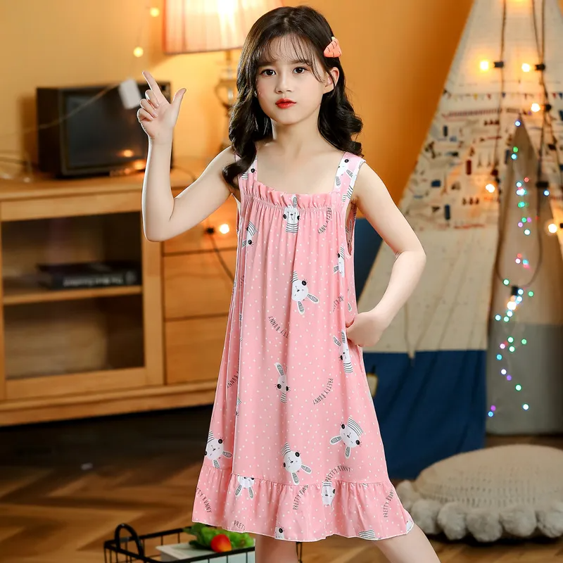 Children Kids Baby Fashion Girls Casual Basic Sleeveless Multicolor Print Suspender Nightdress