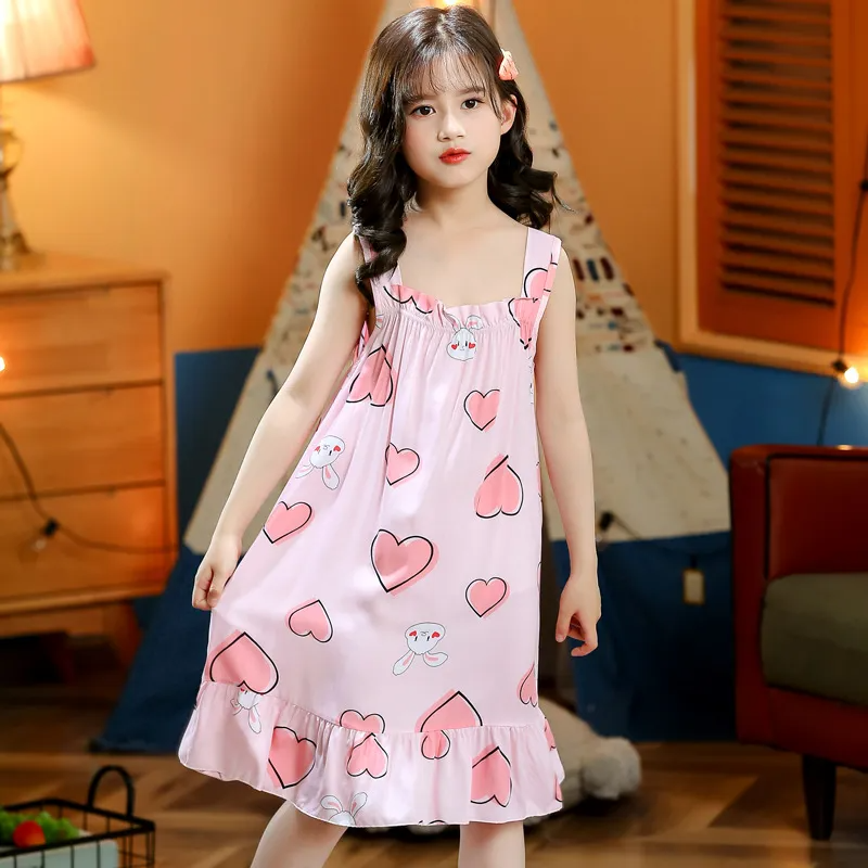 Children Kids Baby Fashion Girls Casual Basic Sleeveless Multicolor Print Suspender Nightdress