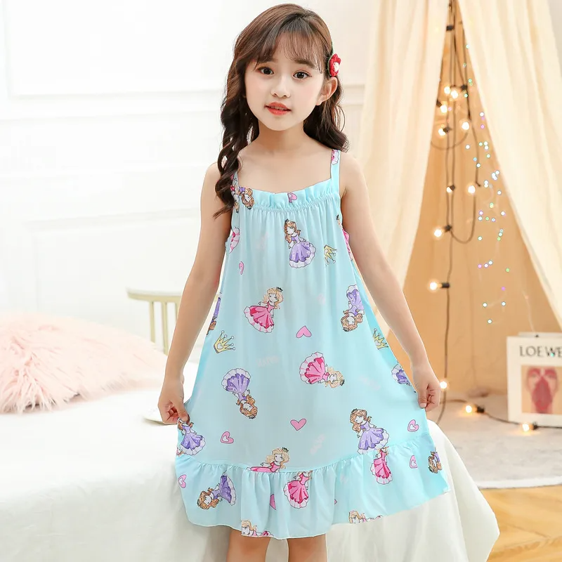 Children Kids Baby Fashion Girls Casual Basic Sleeveless Multicolor Print Suspender Nightdress