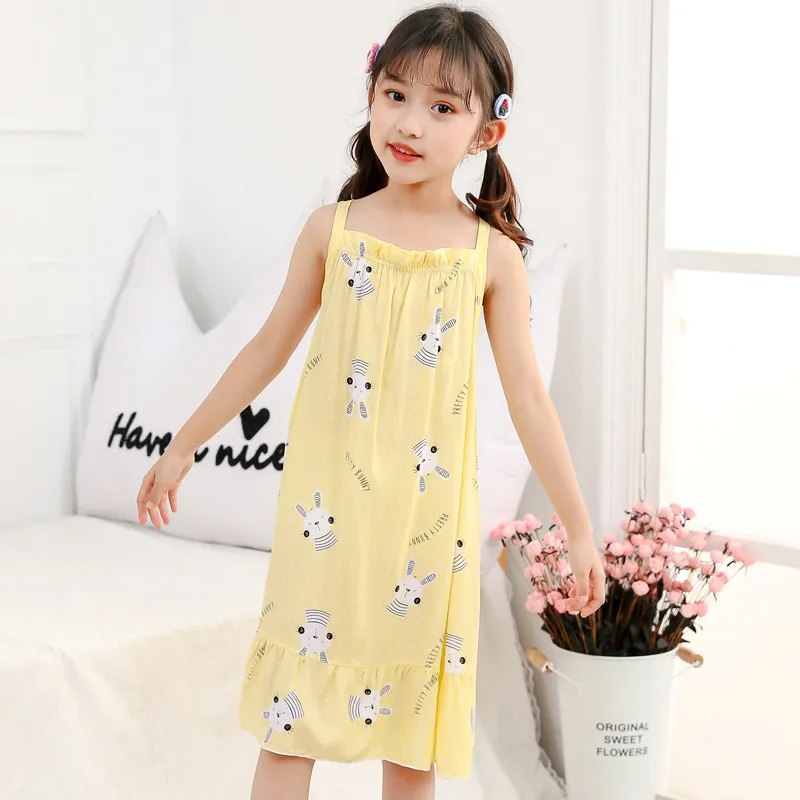 Children Kids Baby Fashion Girls Casual Basic Sleeveless Multicolor Print Suspender Nightdress