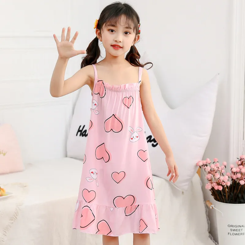 Children Kids Baby Fashion Girls Casual Basic Sleeveless Multicolor Print Suspender Nightdress