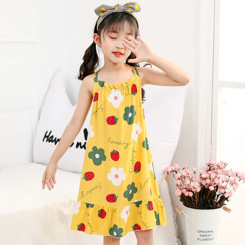 Children Kids Baby Fashion Girls Casual Basic Sleeveless Multicolor Print Suspender Nightdress