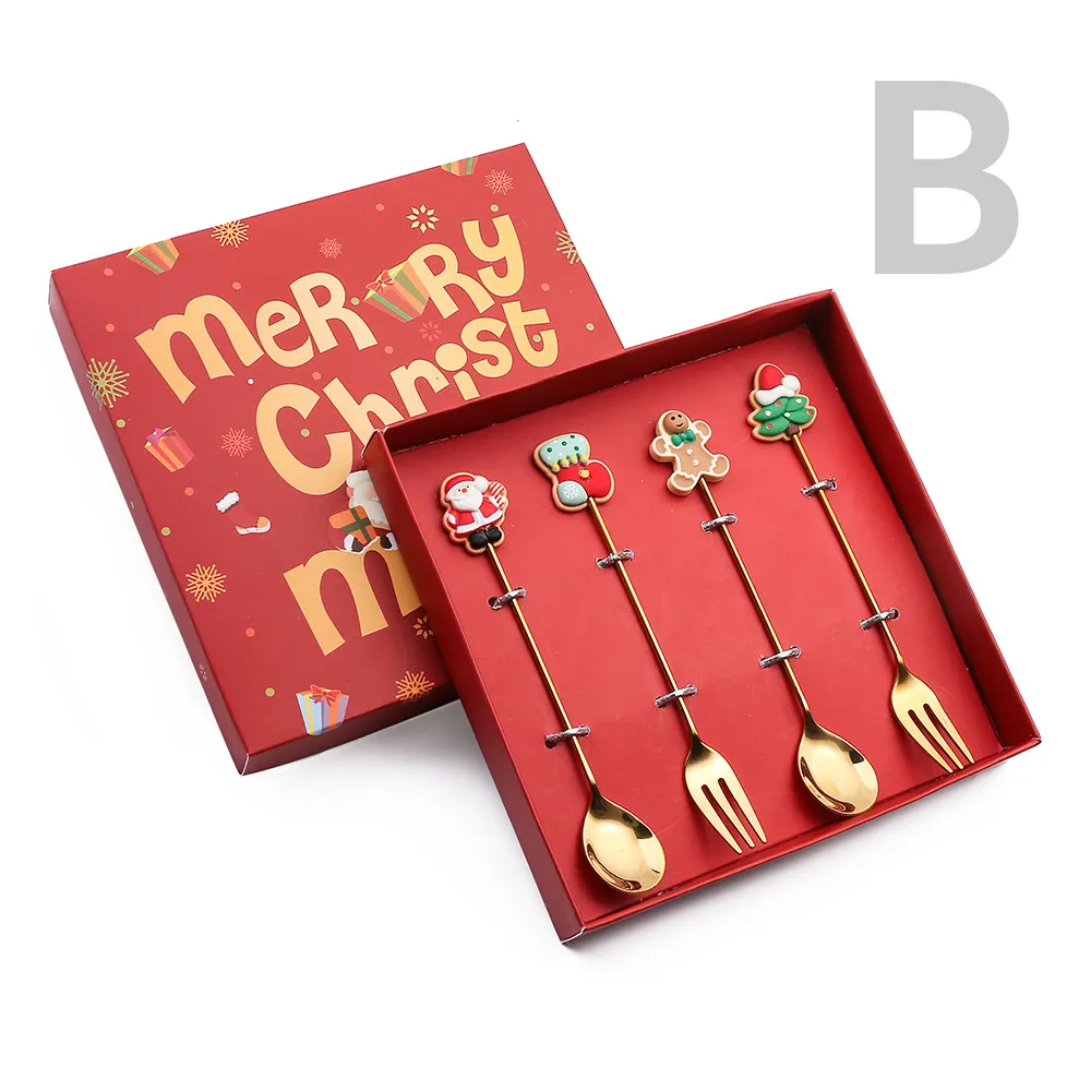 (Buy 1 Get 1) Christmas Cartoon Creative Metal Elk Santa Knife And Fork Set Tableware