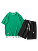 Unisex Fashion Waffle Round Neck Short Sleeve Oversized Loose T-Shirt And Shorts Two-Piece Set