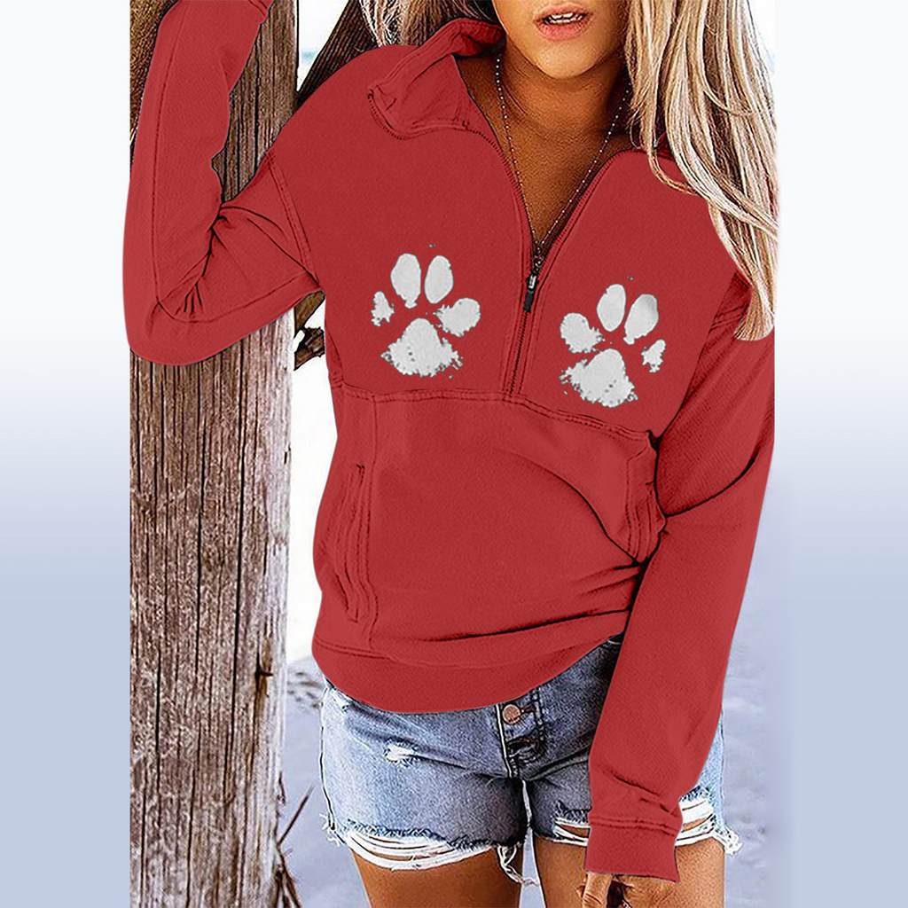 Women Casual Animal Footprint Pattern Loose Long Sleeve Hoodie