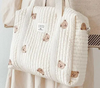Embroidered Baby Care Beige Cotton Zipper Diaper Handbag