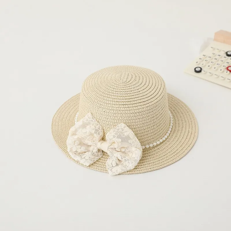 (Buy 1 Get 1) Kids Girls Fashion Casual British Style Bow Straw Woven Sunhat