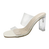 Women Fashion Sexy Plus Size Transparent Square Toe Chunky Heel Slippers