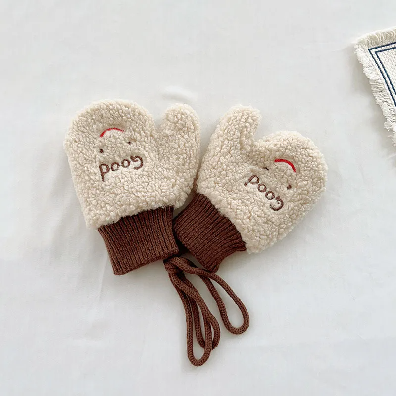 (Buy 1 Get 1) Kids Unisex Autumn Winter Cute Cartoon Smiley Versatile Color Splice Plush Gloves