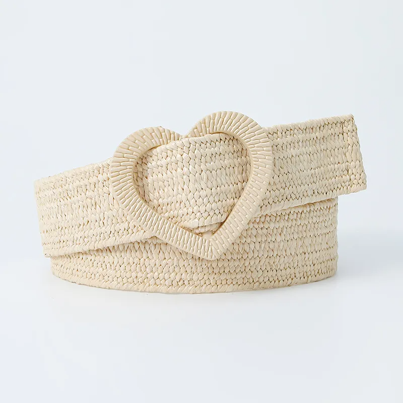 (Buy 1 Get 2 ) Women Fashion Simple Elastic Elastic PP Grass Woven Heart Buckle Belt