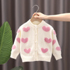 Kids Toddler Girls Autumn Winter Fashion Casual Simple Solid Color Heart Shape Pearl Button Round Neck Sweater