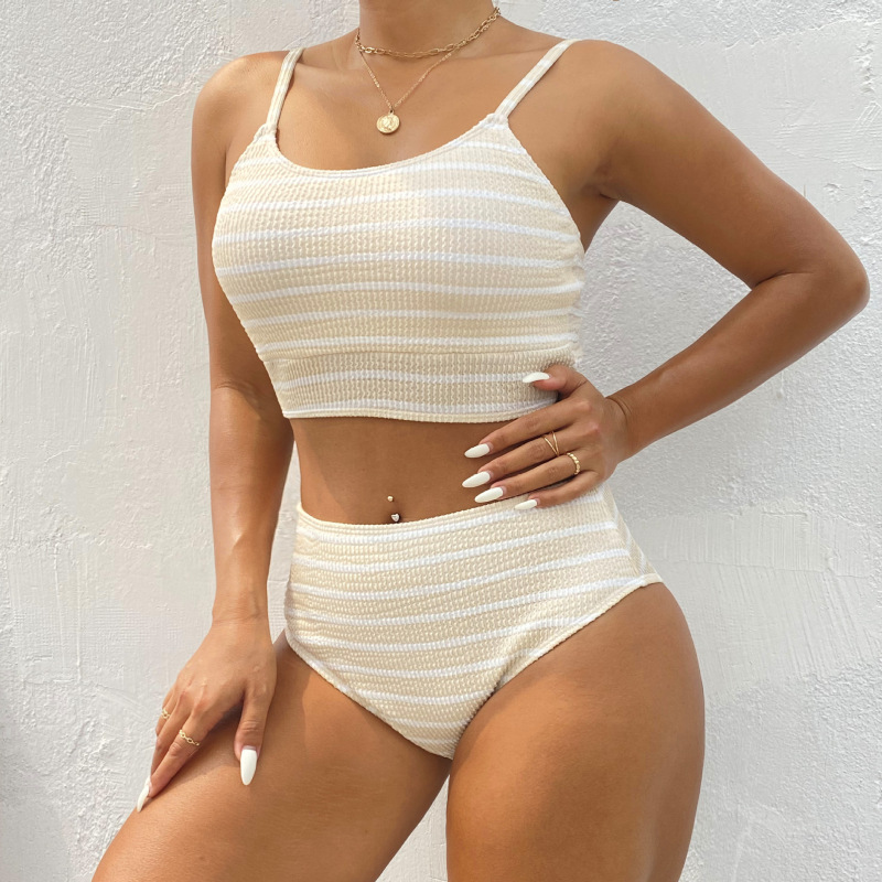 Women'S Simple Stripe Backless Swimsuit Two-Piece Set