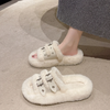 Autumn Winter Women Fashion Plus Size Belt Buckle Plush Warm Home Slippers