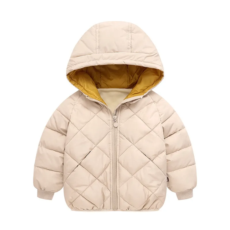 Winter Kids Rhombus Pattern Long-Sleeve Hooded Coat