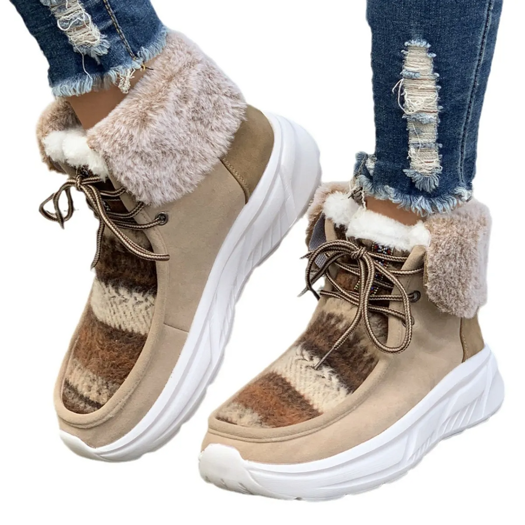 Autumn And Winter Women Fashion Plus Size Fleece-Lined Round Toe Thick-Soled Snow Boots