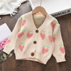 Children Kids Toddlers Girls Long Sleeve Cute Cartoon Fruit Pattern Knitted Cardigan