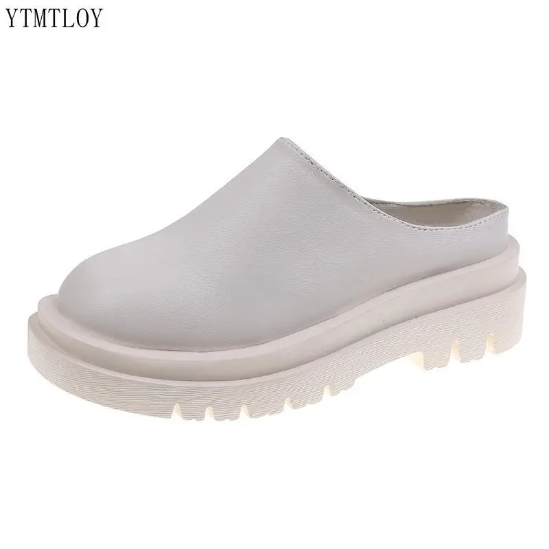 Women Casual Round Toe Solid Color Platform Slippers