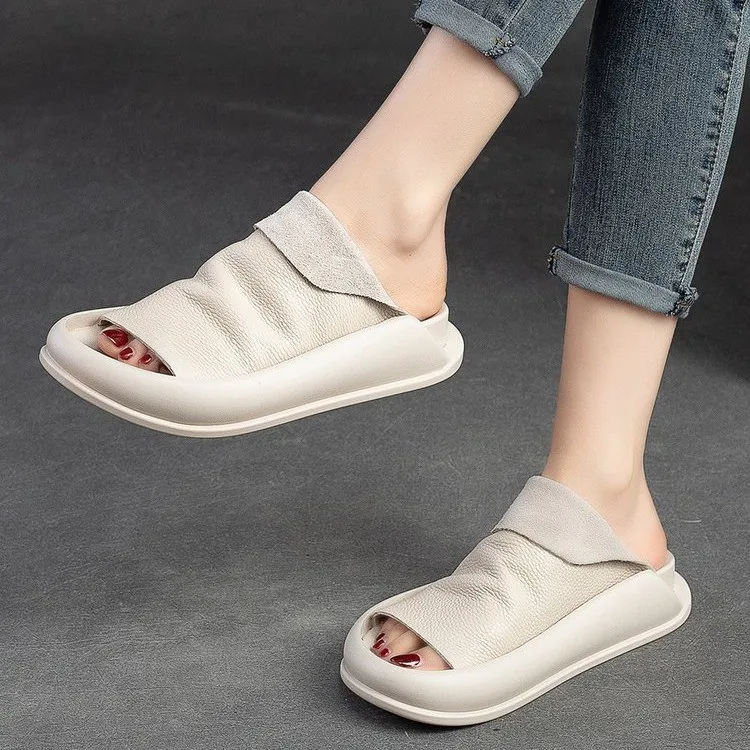 Women Fashion Casual Solid Color Round Toe Peep Toe Slippers