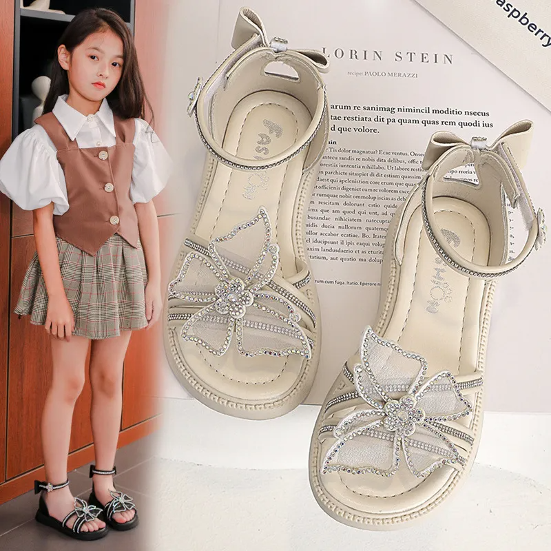 Children Kids Baby Fashion Girls Rhinestone Bow Princess Buckle Strap Sandals Shoes