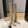 Women Fashion Thick Heel Square Toe Suede Stretch Over-The-Knee Boots