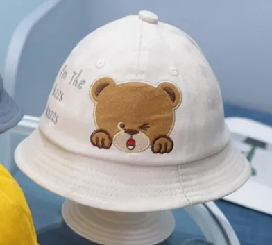 Baby Cute Bear Pattern Letter Embroidery Sunshade Bucket Hat