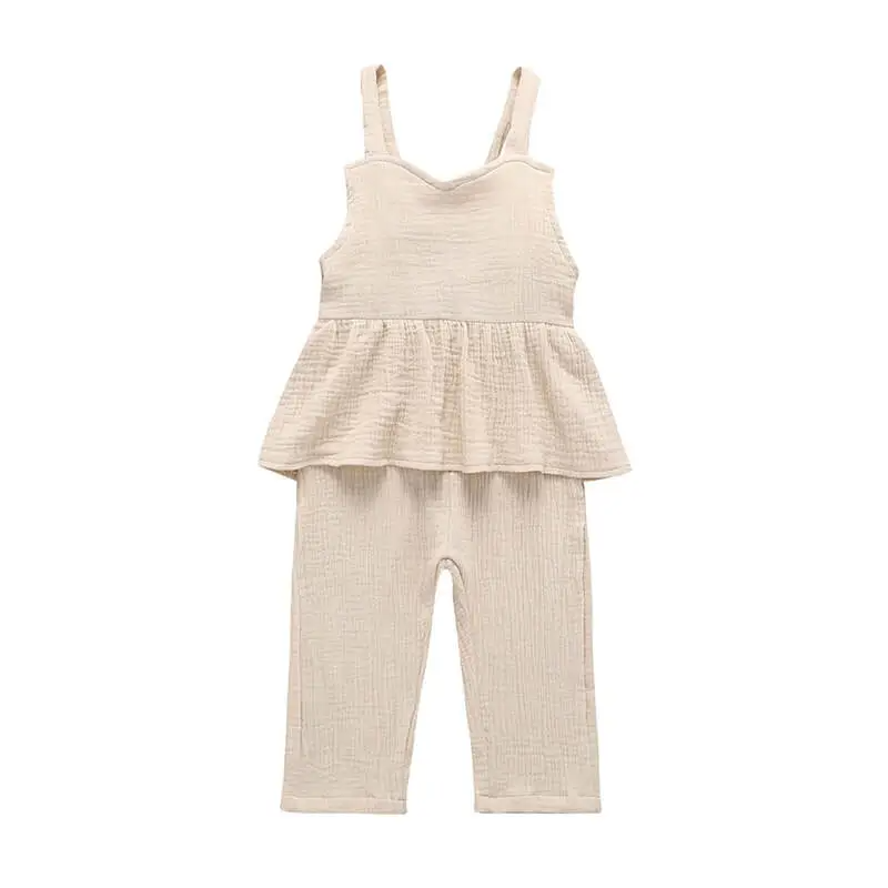 Girls Solid Color Stringy Selvedge Design Romper