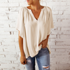 Summer Loose V-Neck Casual Women Solid Color Chiffon Blouse