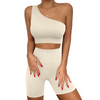 Women Fashion Basic Solidcolor Crop Top And Tight Shorts Sports Set