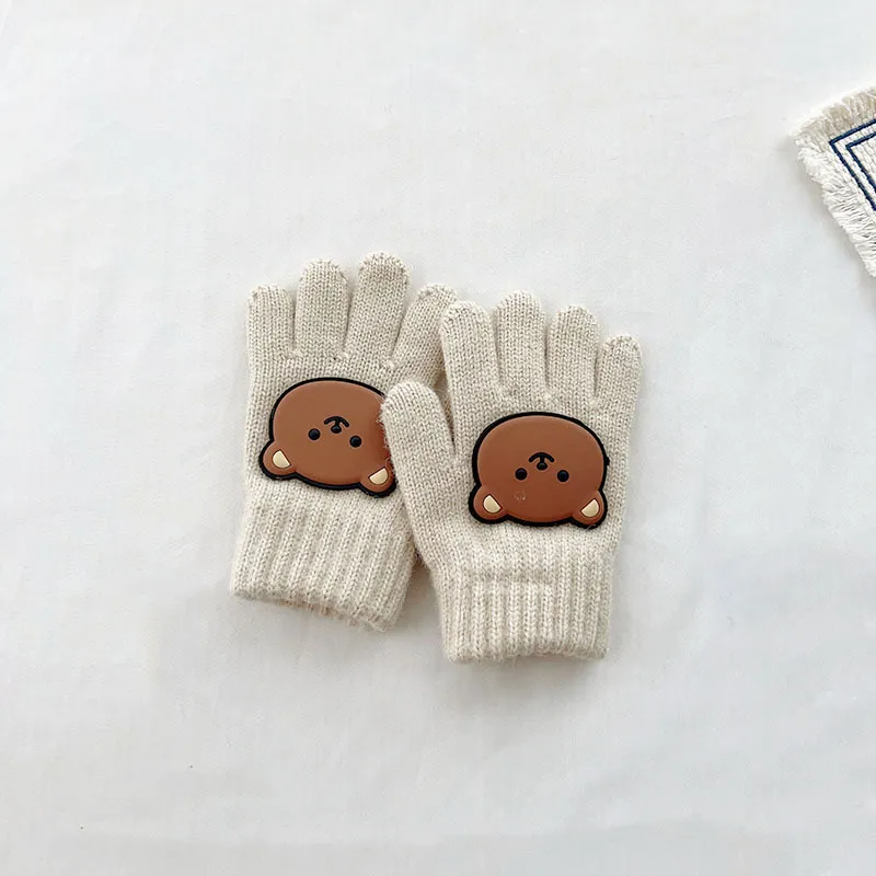 (Buy 1 Get 1) Kids Winter Cute Cartoon Bear Knitwear Finger Gloves