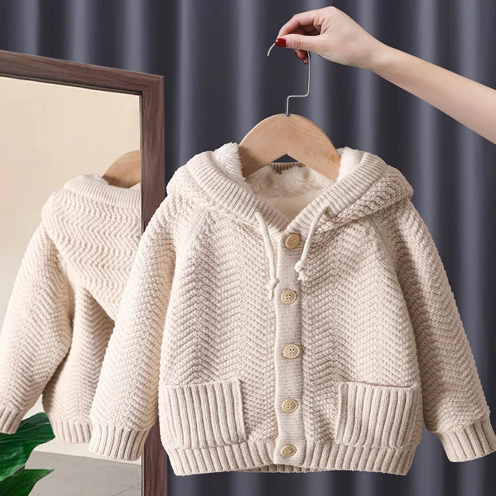 Kids Toddler Girls Autumn Winter Fashion Casual Solid Color Button Woollining Sweater Coat