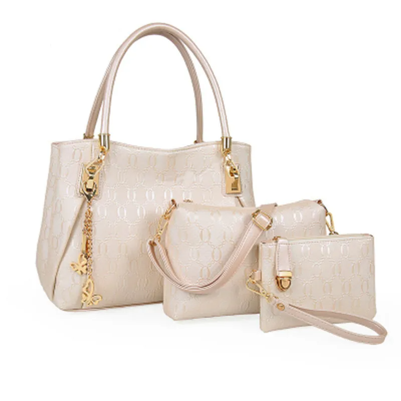 Women Retro Fashion Embossed Shoulder Handbag Three-Piece Set