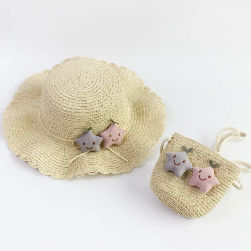 Kids Fashion Beach Straw Hat + Star Straw Crossbody Bag