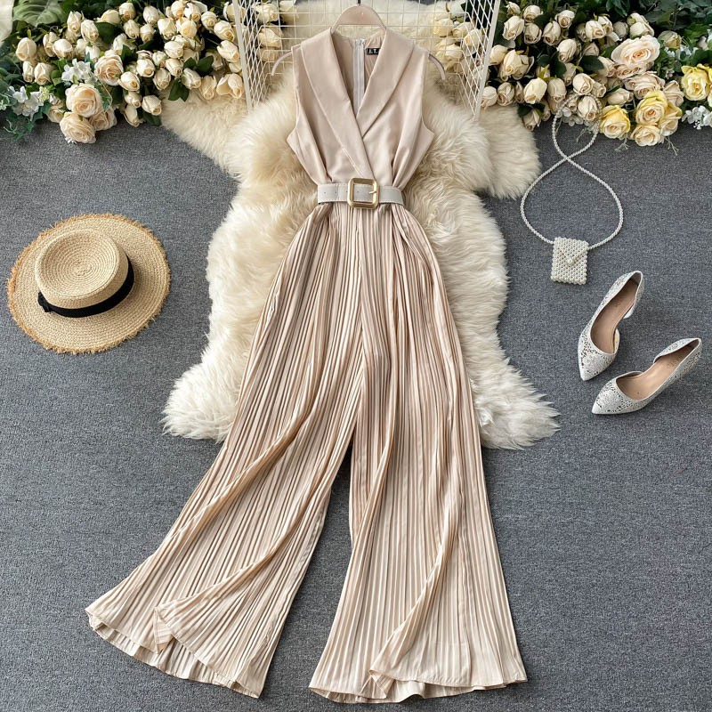 Women Retro Solid Lar Wide Leg Jumpsuits