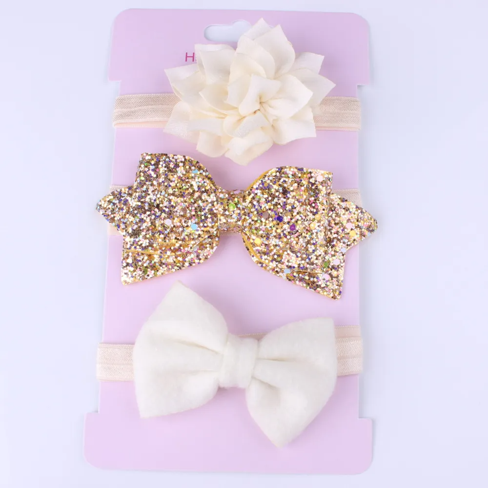 3pcs/Set Girls Cute Flower Bow Sequin Design Elastic Headband