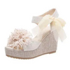 Women Fashion Plus Size Floral Ribbon Frosted Wedge Heel Open Toe Platform Shoes
